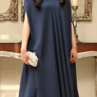 Navy Mother Of The Bride Dresses 2024 Ankle Length High Neck Chiffon Simple Kaftans Women Wedding Guest Gowns madrinha farsali