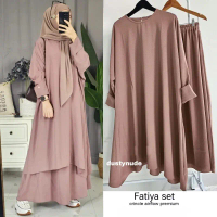One set Abaya Fatiya set abaya matt cringkle airflow premium Tunik+Rok Jumbo Crinkle Muslim