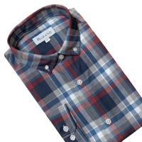 【MURANO】男格條紋長袖襯衫-中藍紅 M-2XL(台灣製、現貨、長袖、格紋)