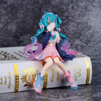 12CM Hatsune Miku Anime figure Pink sakura sitting position PVC Action figure model toy decoration collect gifts