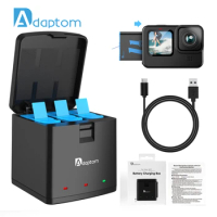 Adaptom 1750mAh Battery Charger For GoPro Hero 10 9 Fast Charging 3 Ways LED Light Charger For Action Camera Accessories