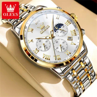 OLEVS 5529 New Moonswatch Chronograph Quartz Watch For Men Stainless Steel Waterproof Man Wrist Watches Roman Scale Hand Clock