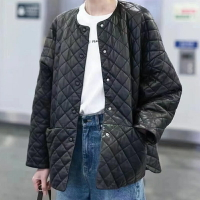 【巴黎精品】真皮皮衣羊皮外套-合身菱格紋圓領女外套a1dt49