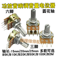 Single Double Pole B10K 20K 50K 100K B2M Amplifier Speaker Volume Potentiometer 3-Pin 6-Pin Round Sh