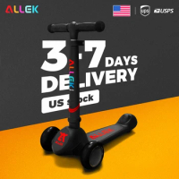 Allek Children Scooter 3-Wheel Kick Scooters Foldable Adjustable Height Anti-Slip Deck Push Scooters for Kids 3-12yrs Black F02