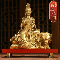 純銅文殊普賢菩薩佛像家用供奉坐大象獅子銅工藝神像華嚴三圣像