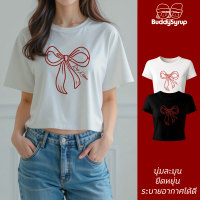 เสื้อยืด Baby-Tee เสื้อยืดผู้หญิง - Red ribbon (ผ้าคอตตอน100% ทรงสวยนุ่มสบาย ยืดหยุ่นดี)