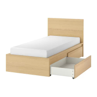 MALM 單人床框附床底收納盒, 實木貼皮, 染白橡木/luröy, 90x200 公分