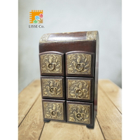 [綺異館] 印度手工木櫃 6 抽 復古 銅片裝飾 質感佳 實用小櫃子 MA1
