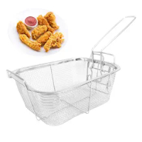 French Chip Frying Strainer Basket Stainless Steel Deep Fry Basket with Non-Slip Handle Kitchen Round Fryer Wire Mesh for Chips