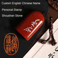 Traditioanl Style Shoushan Stone Handmade Craving Personal Name Stamp Cutomize English Chinese Name Calligraphy Stamps Gift Seal