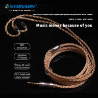 SYRNARN 16 Core Silver Gold Plated Headphone Cable 3.5/4.4mm to 0.78mm 2pin/MMCX/A2DC Balanced HIFI Replacement Earphone Cable