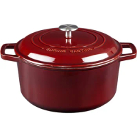 7.5 Qt Enameled Cast Iron Dutch Oven with Lid, Dual Handle, Wine Red Round