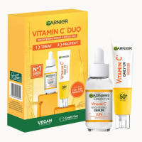 Garnier Vitamin C Brightening Serum & Glow UV Fluid SPF 50+ Face Duo Set