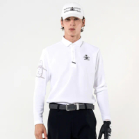 【Munsingwear】官方直營 企鵝牌 男款白色日本製企鵝印花長袖POLO衫 MGUT2B10