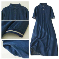 DENIM LONG DRESS LENGAN PENDEK LIST RAJUT PREMIUM / DRESS DENIM TRENDY TERBARU 8226
