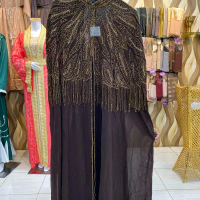 Outer Bahan Sifon. Motif Payet Gold. Warna Coklat