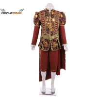 Royal Tudor Costume Men Medieval Elizabethan Costume Renaissance Victorian Tudor King Party Suit with Jacket Pants Cape Outfit
