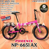 Sepeda Lipat 20 PHOENIX NP-6651 AX Frame Steel, 7 Speed, Rem Cakram, Folding Bike New Pink White
