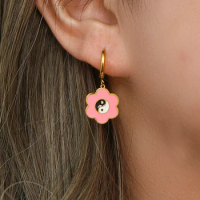 E.B.belle Style Y2K Jewelry Balance Sweet Yingyang Hoop Earrings Stainless Steel Gold Plated Girl's Cute Flower Earring Jewelry