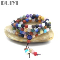 Ruiyi 108 Multi Jaspers Mala Beads Multi Color Stone Buddhist Prayer Beads Wrap Bracelet Meditation Mala Necklace
