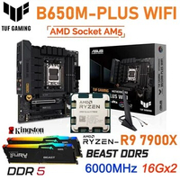 AMD R9 7900X CPU ASUS TUF GAMING B650M PLUS WIFI Socket AM5 USB 3.2 Gen M.2 Motherboard Kingston 6000MHz 32GB RGB Memory Combo
