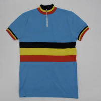 Belgium 1974 Retro wool Merino Cycling Jersey Bike Wears Top