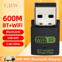 USB WiFi Bluetooth Adapter 600Mbps Dual Band 2.4/5Ghz Wireless WiFi Receiver 2 in 1 Bluetooth WiFi Dongle for PC Laptop Desktop
