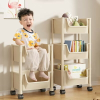 置物架 可移動書架 置物架 兒童玩具收納架 多層家用小推車帶輪落地櫃 簡易書櫃