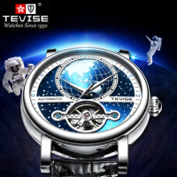 TEVISE T867K Earth Star Stainless Steel Watch Wristwatch Automatic Mechanical Movement Luminous Water Resistant Leather Strap