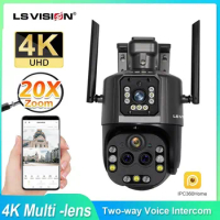 LS VISION 8K Wifi Survalance Camera Outdoor 20X Zoom Cctv Outdoor Dual Screen  Video Cam Home Iptv Security 360 ° Night Vision
