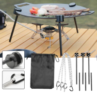 Barbecue Grill Tripod Detachable Aluminum Alloy Grill Bracket Stand Outdoor Grill Pan Support Rack with Storage Bag for Camping