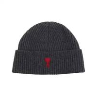 AMI Paris Red Ami de Coeur Beanie Grey