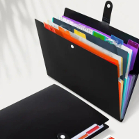 Portable 7 Pockets A4 File Folder Bag Large Capacity Color Insert File Storage Folder Black Multi-la