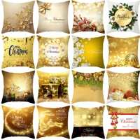 Golden Christmas Peach Skin Throw Pillow Cover with Digital Printing Square Cushion Cover Shopee Cushion Cover