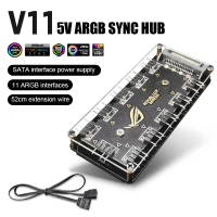 PC Cooler Fan ARGB HUB 1 hingga 11 5V 3Pin LED Strip Light HUB Adapter SATA Power ARGB Fan Splitter 