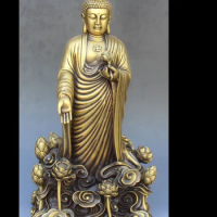 16 Tibet Buddhism Pure Bronze Stand Lotus Shakyamuni Sakyamuni Buddha Statue
