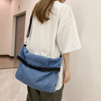 Blue Denim Shoulder Tote Bag Large Messenger Bag Ladies Classical Cross-body Bag Women Jeans Tote Handbags Girl Book Shopper Bag