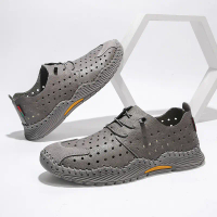 Summer and spring men's shoes, hollowed out leather shoes, men's set shoes, men's breathable bean sh