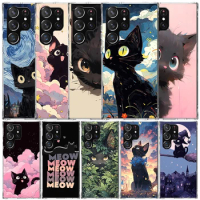 Anime Cute Black Cat Meow Silicon Call Phone Case For Samsung Galaxy S23 S24 Ultra S21 S20 FE S22 S10 Plus S10E S9 S8 + Cover Fu