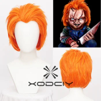 Seed of Chucky Orange Short Cosplay Wig Bride of Chucky Heat Resistant Cosplay Costume Wigs + Wig Cap