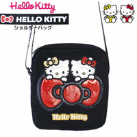 小禮堂 Hello Kitty 鐳射布章帆布拉鍊斜背包《黑》隨身包.外出包