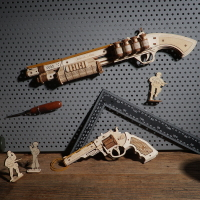 皮筋手槍木質拼裝模型3d立體拼圖diy手工制作兒童男孩子生日禮物