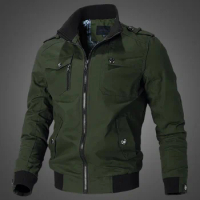 Spring and Autumn New Workwear Flight Jacket Men's Thin Casual Top Coat Air Force Standing Collar Coat Mens Business Cargo Coats